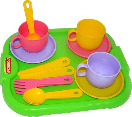 Полесье Набор игрушечной посуды Минутка с подносом 9523, цвет в ассортименте
