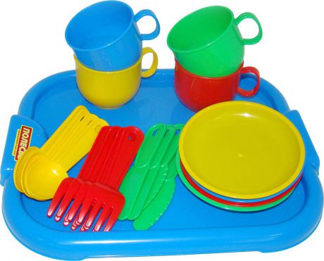 Полесье Набор игрушечной посуды Минутка с подносом 9530, цвет в ассортименте