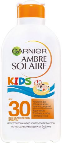 Garnier Ambre Solaire Детское солнцезащитное молочко для тела "Непобедимое" увлажняющее, водостойкое, гипоаллергенное, SPF 30, 200 мл