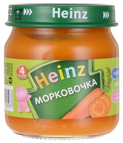 Heinz пюре морковочка, с 4 месяцев, 80 г