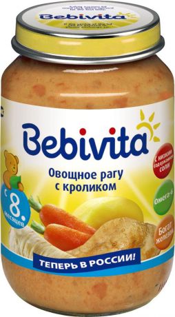 Bebivita пюре овощное рагу с кроликом, с 8 месяцев, 190 г