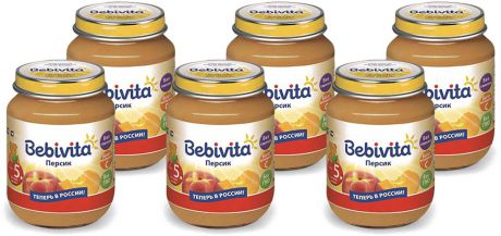 Bebivita пюре персик с витамином С, с 5 месяцев, 6 шт по 100 г
