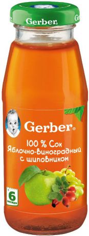 Gerber сок яблочно-виноградный с шиповником осветленный, 175 мл