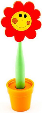 Эврика Ручка шариковая Цветок Смайлик большой на подставке цвет красный