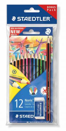 Staedtler Набор цветных карандашей WOPEX 12 цветов с чернографитным карандашом 180T-HB и ластиком