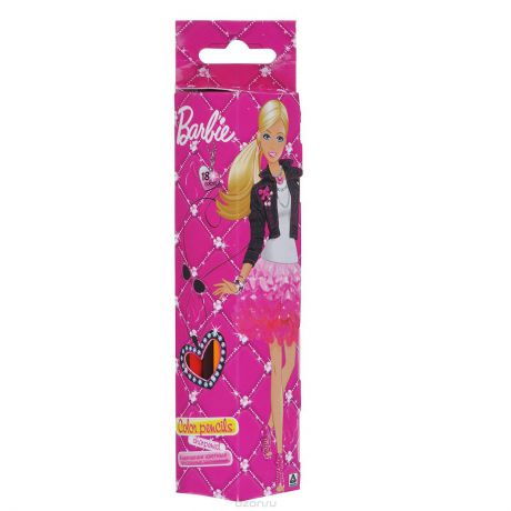 Набор цветных карандашей (треугольные), 18 шт. Цветные карандаши длиной 17,8 см; заточенные; дерево - липа; цветной грифель 2,65 мм; Barbie