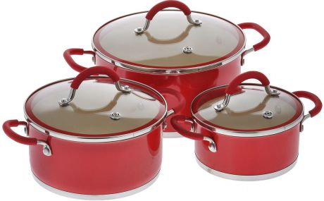 Набор посуды "Winner", с керамическим покрытием, цвет: красный, 6 предметов. WR-1109