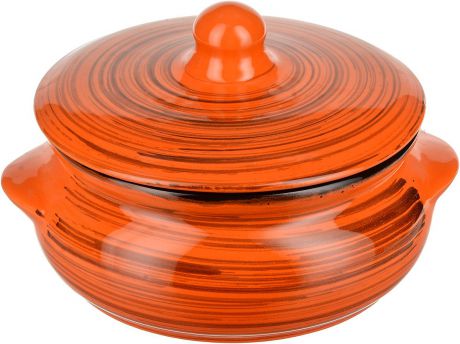 Горшок для запекания Борисовская керамика "Радуга", с крышкой, цвет: оранжевый, 700 мл