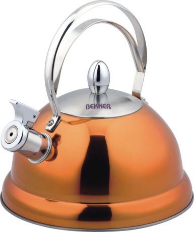 Чайник Bekker "De Luxe" со свистком, цвет: оранжевый, 2,6 л. BK-S427