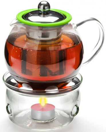 Чайник заварочный "Mayer & Boch", с подогревом, цвет: прозрачный, салатовый, 800 мл. 25674
