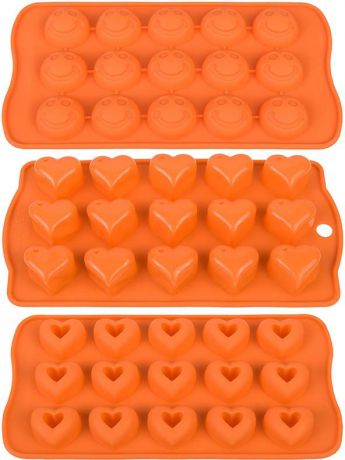 Форма для льда Elan Gallery "Смайлики", цвет: оранжевый, 15 ячеек, 3 шт