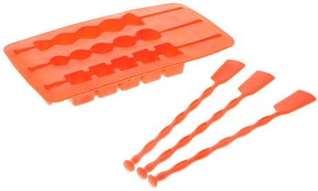 Форма для льда "Fackelmann", на палочке, цвет: оранжевый, 3 ячейки