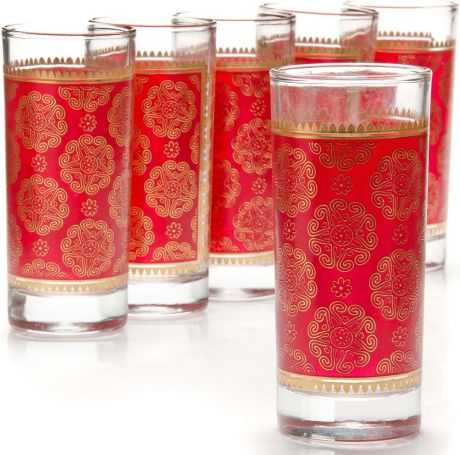 Набор стаканов Loraine, цвет: прозрачный, красный, золотой, 260 мл, 6 шт