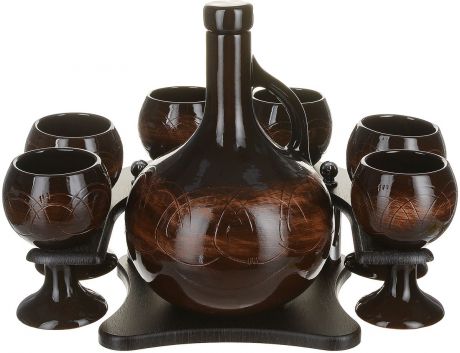 Набор для напитков Борисовская керамика "Княжеский", цвет: коричневый, 8 предметов