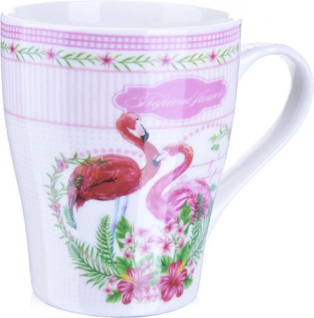 Кружка Loraine "Фламинго", цвет: белый, розовый, 340 мл. 217-3