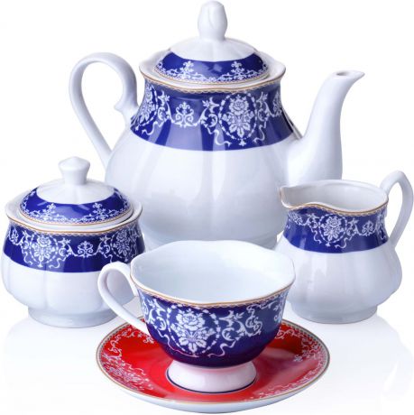 Сервиз чайный Loraine, цвет: синий, красный, белый, 15 предметов