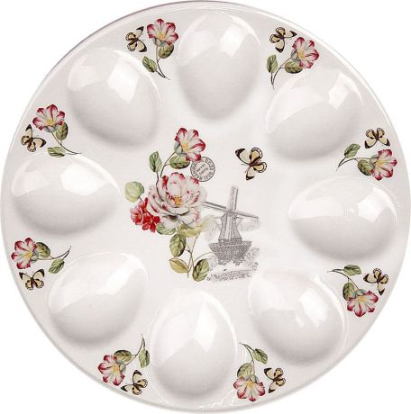 Подставка для яйца Доляна "Бабочки в саду", цвет: белый, 20 х 2 см. 2532207