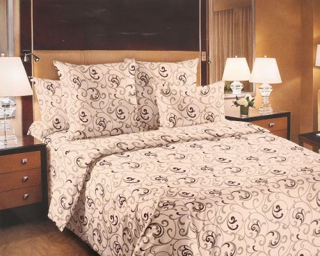 Комплект белья ТексДизайн "Вензель", 1,5-спальный, наволочки 70х70, цвет: бежевый, коричневый