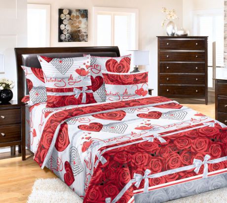 Комплект белья Текс-Дизайн "Комплимент", 2-спальный, наволочки 70x70 , цвет: белый, серый, красный