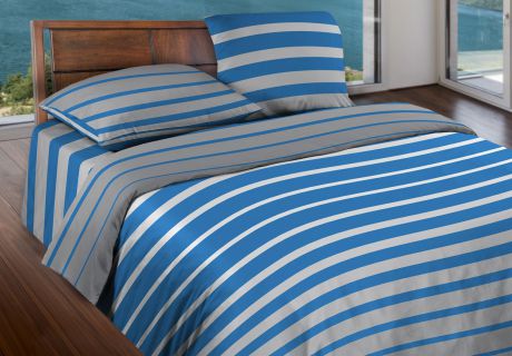 Комплект белья Wenge "Stripe Blue", 2-спальный, наволочки 70x70, цвет: синий