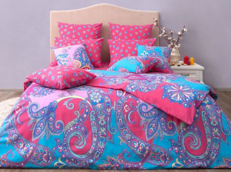 Комплект постельного белья Хлопковый Край "Анамур", 2-х спальный, наволочки 70x70, цвет: коралловый