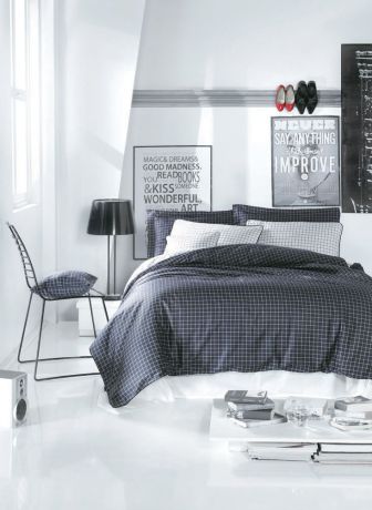 Комплект белья "Cosmopolit" (1,5 спальный КПБ, сатин, 2 наволочки 50х70), цвет: темно-серый, белый