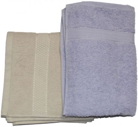 Набор махровых полотенец "Aisha Home Textile", цвет: бежевый, сиреневый, 2 шт