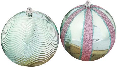 Набор елочных шаров "полосы", цвет: зеленый, диаметр 10 см, 6 шт