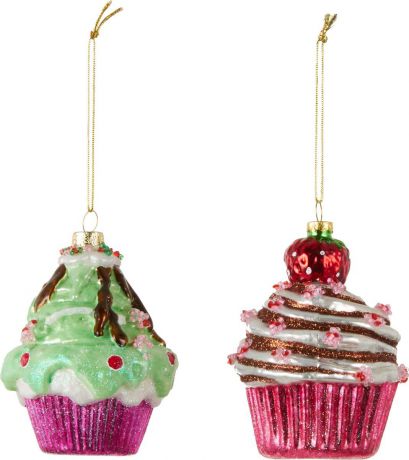 Набор новогодних декоративных украшений House of Seasons "Пироженое", цвет: зеленый, красный, 10 х 7 см, 2 шт