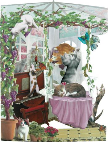 Объемная открытка Santoro "Коты в консерватории"