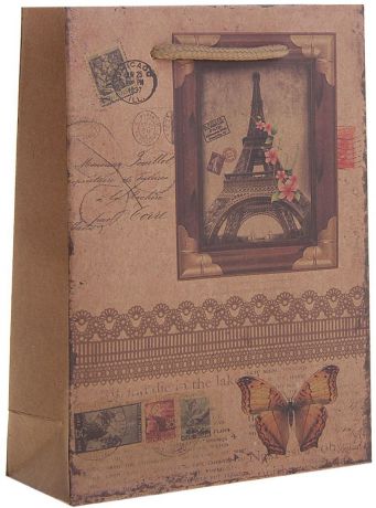 Пакет подарочный "Париж", цвет: коричневый, 31,5 х 9,5 х 41,5 см. 1258457