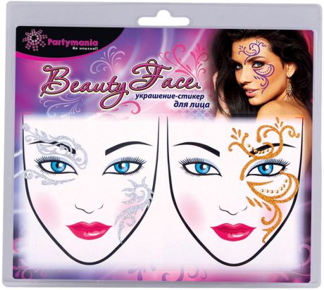 Partymania Украшение-стикер для лица Beauty Face 2 шт цвет серебристый золотистый