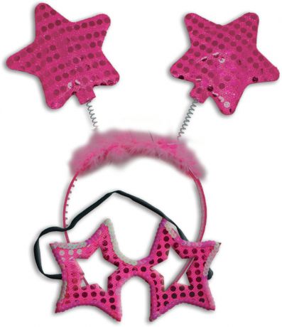 Partymania Карнавальный набор Маска и ободок со звездочками цвет ярко-розовый