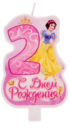 Свеча для торта Disney "С днем рождения. Принцессы", цифра 2