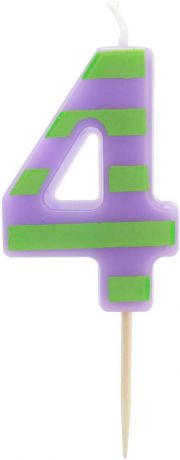 Action! Свеча-цифра для торта 4 года цвет фиолетовый зеленый