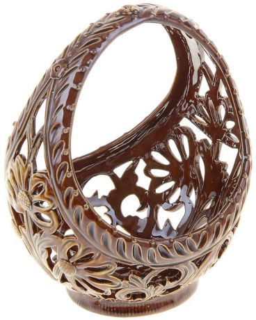 Конфетница Керамика ручной работы "Лукошко", цвет: коричневый, резка