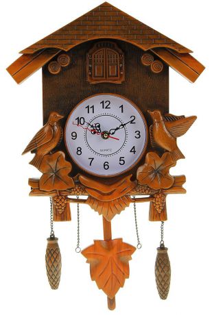 Часы настенные с кукушками, цвет: коричневый, 30 х 34 см