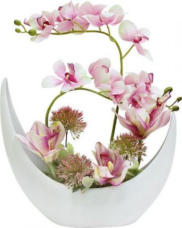 Цветы декоративные Dream Garden "Орхидея розовая", в керамической вазе