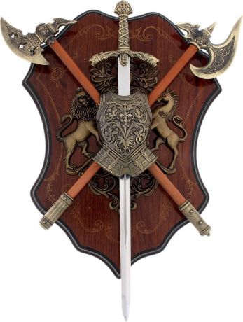 Сувенирное оружие "Доспех, меч и 2 топора", на планшете с геральдикой, 44 х 33 х 5 см