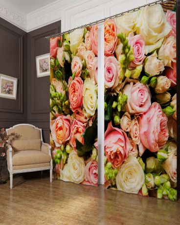 Комплект фотоштор Сирень "Букет француских роз", на ленте, высота 260 см. 04479-ФШ-БЛ-001