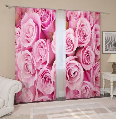 Комплект фотоштор Сирень "Розовые розы", на ленте, высота 260 см