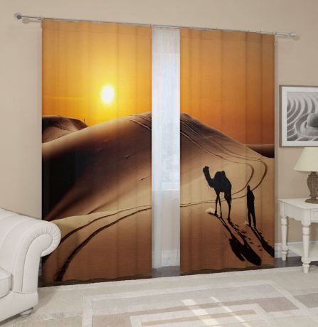 Комплект фотоштор Сирень "Пустыня", на ленте, высота 260 см