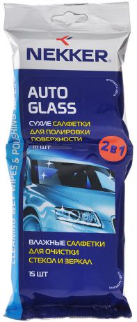 Салфетки 2 в 1 "Nekker", для ухода за стеклянными поверхностями автомобиля, 25 шт