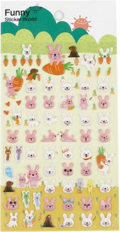 Набор стикеров Kawaii Factory "Зайцы и морковь", 69 шт
