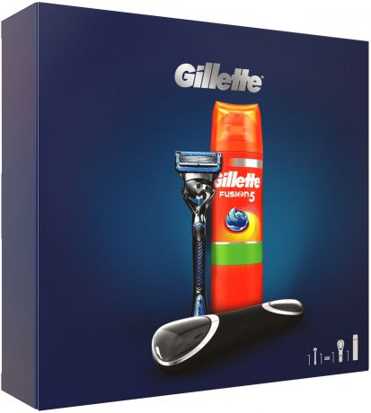 Подарочный набор Gillette Fusion5 ProShield Chill: Бритва, 1 кассета, Гель для бритья для чувствствительной кожи, 200 мл, Дорожный чехол