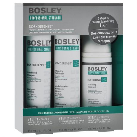 Bosley Набор для нормальных, тонких и неокрашенных волос: шампунь, кондиционер, несмываемый уход