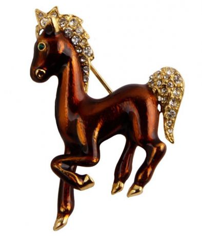 Брошь "Коричневая лошадка" №2. Бижутерный сплав, кристаллы, эмаль. Франция, конец ХХ века