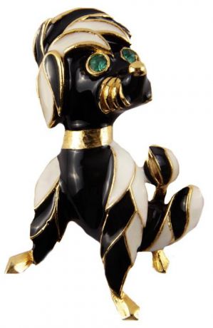 Винтажная брошь "Собачка" от Sphinx. Бижутерный сплав золотого тона, кристаллы, эмаль . Sphinx, Великобритания, вторая половина ХХ века