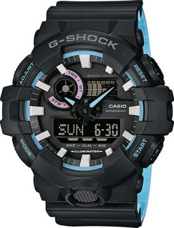Часы наручные мужские Casio "G-Shock", цвет: черный, голубой. GA-700PC-1A