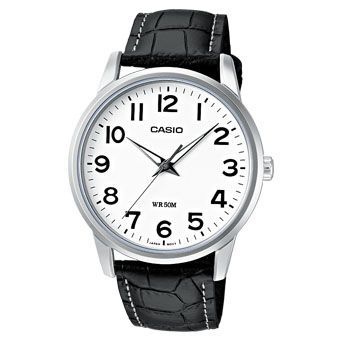 Часы наручные мужские Casio, цвет: стальной, белый, черный. MTP-1303PL-7B